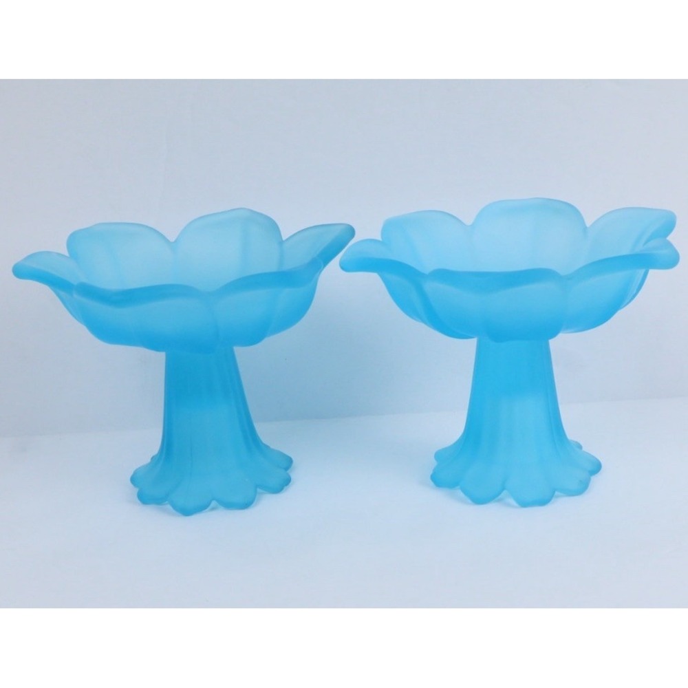 Set 2 VTG Westmoreland Frosted Lotus Dish Candlestick Holders Multi-Use